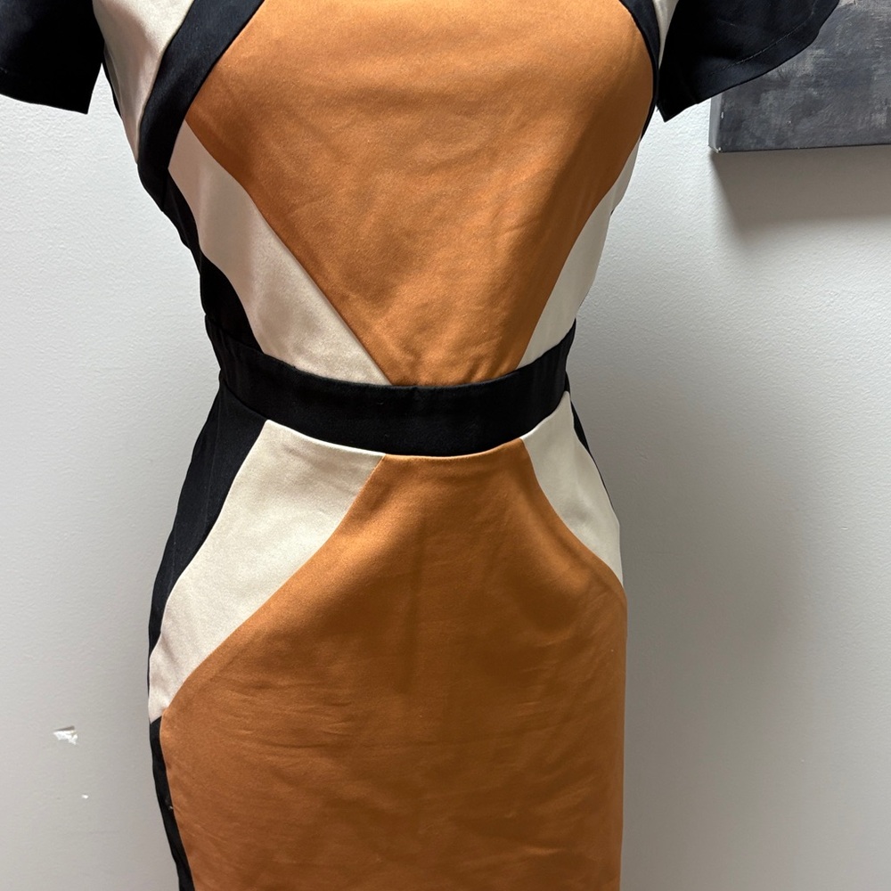 Paper Doll Geometric Mini Dress in Black, Cream, and Tan - Picture 3 of 7